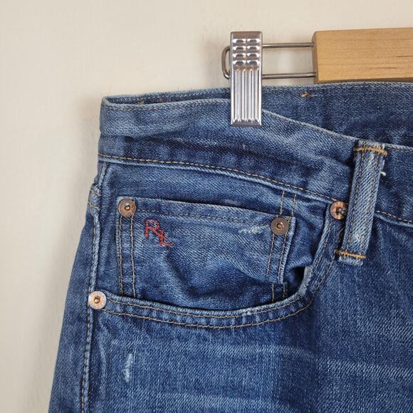 Polo Ralph Lauren Jeans 35x32 Blue Denim Slim Straight Zip Fly Stratford Wash - Picture 6 of 12